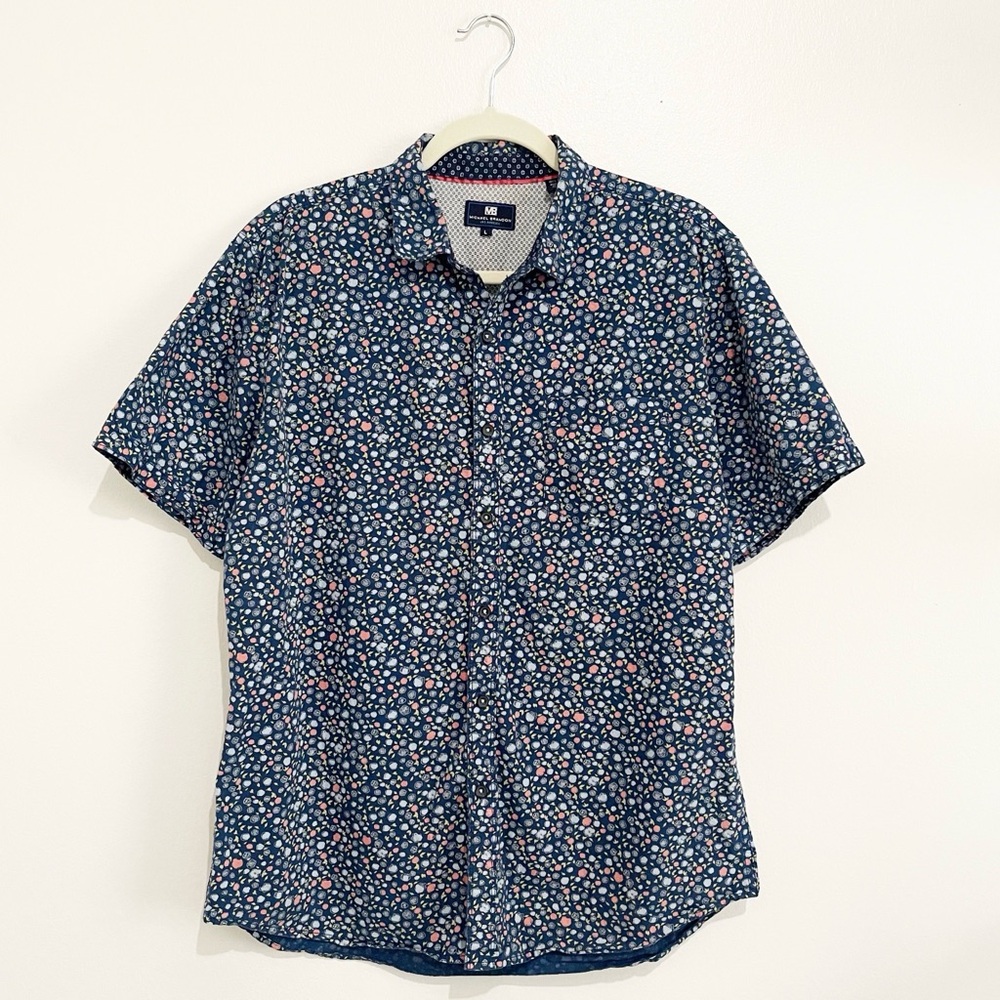 Michael Brandon 100% Cotton Floral Button Down Shirt Short Sleeve Men's Size L